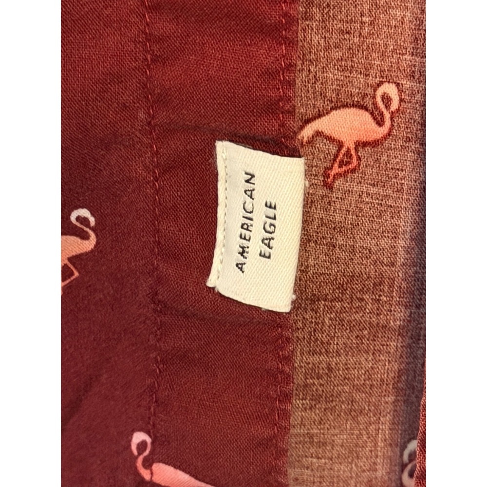 American Eagle Flex Men Shirt XS Flamingos Button Up Dark Red Stretch Valentine - Picture 6 of 13